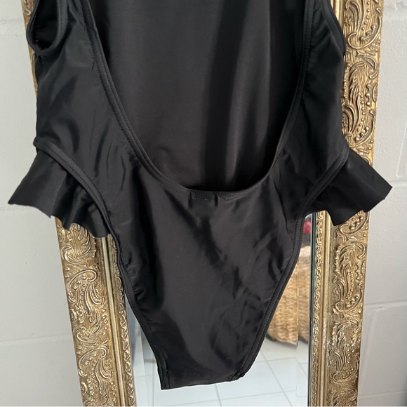 Free People X Gnash Swim One Piece bikini swimsuit black ruffle low back side 2 - Picture 8 of 14